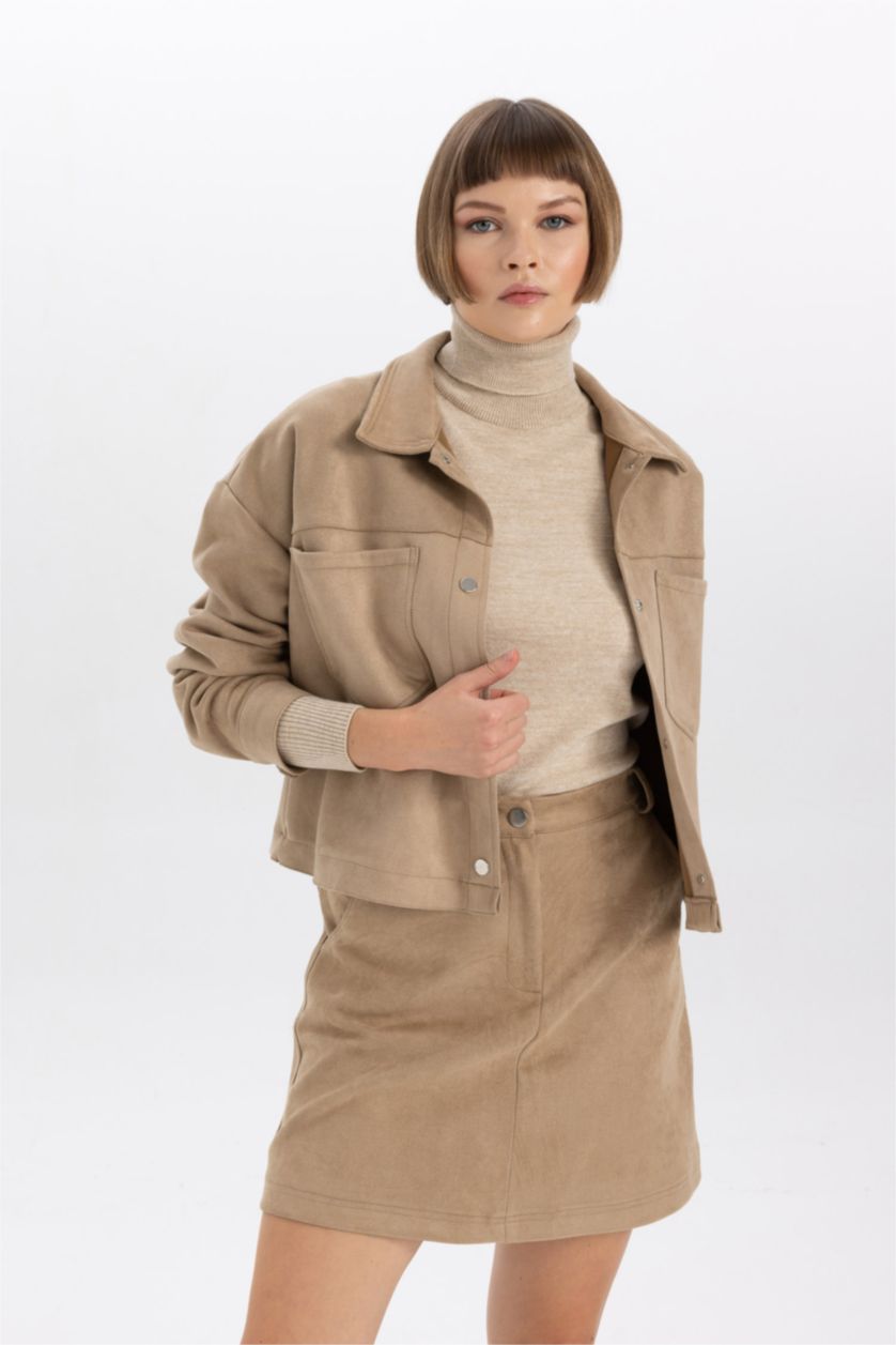 WOMAN Sand Suede Long Sleeve Crop Shirt