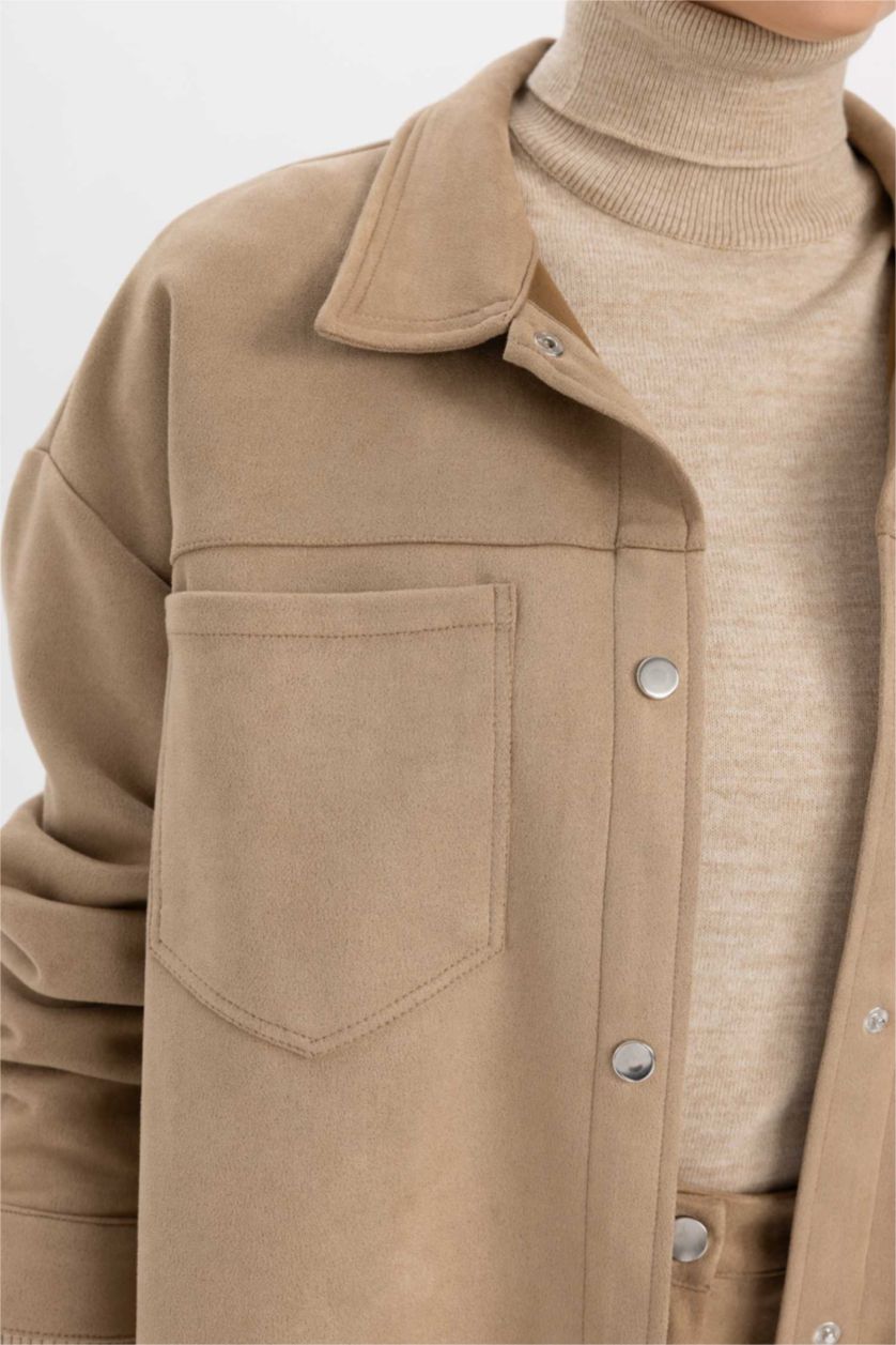 WOMAN Sand Suede Long Sleeve Crop Shirt