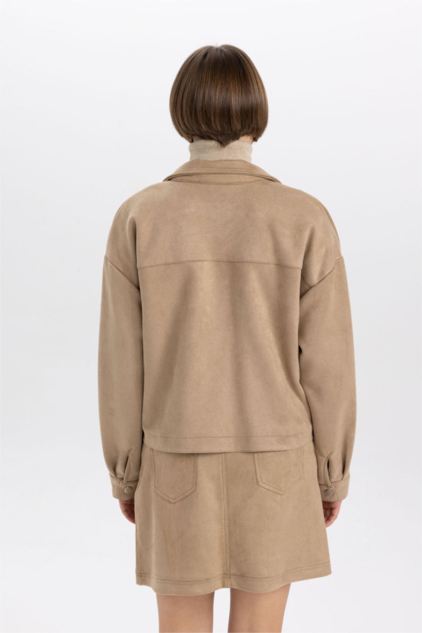 WOMAN Sand Suede Long Sleeve Crop Shirt