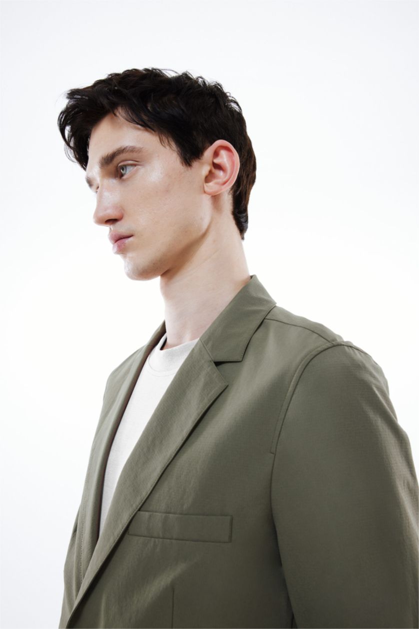 MAN Dark Khaki Regular Fit Buttoned Lined Basic Blazer Jacket