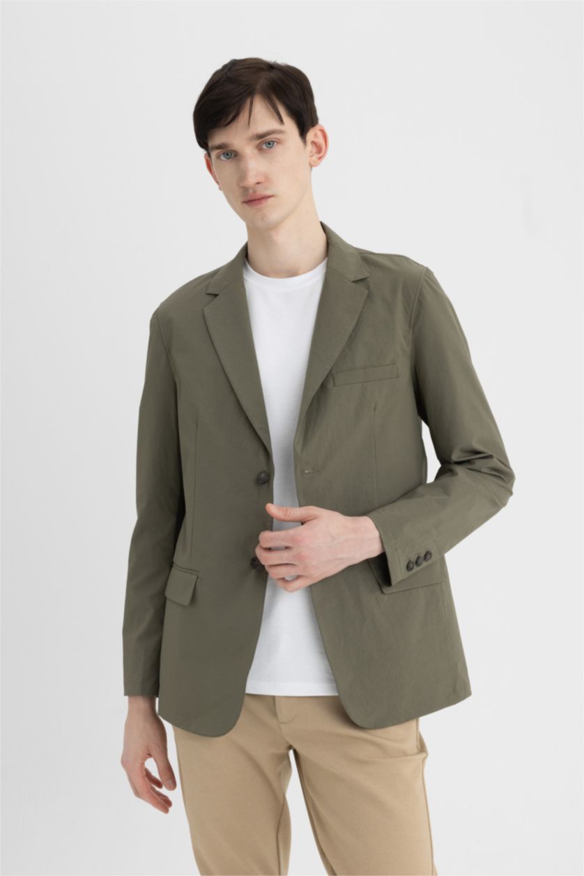 MAN Dark Khaki Regular Fit Buttoned Lined Basic Blazer Jacket