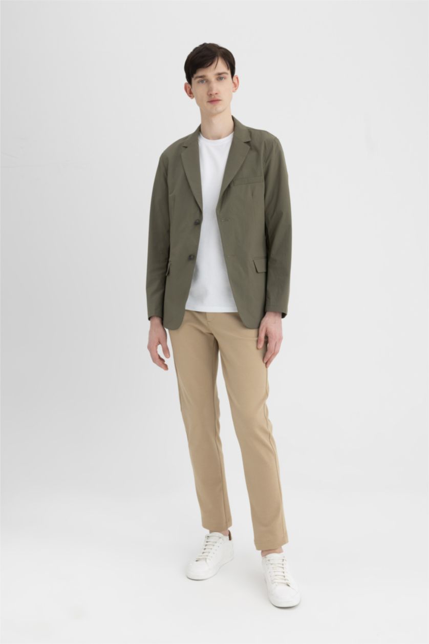 MAN Dark Khaki Regular Fit Buttoned Lined Basic Blazer Jacket