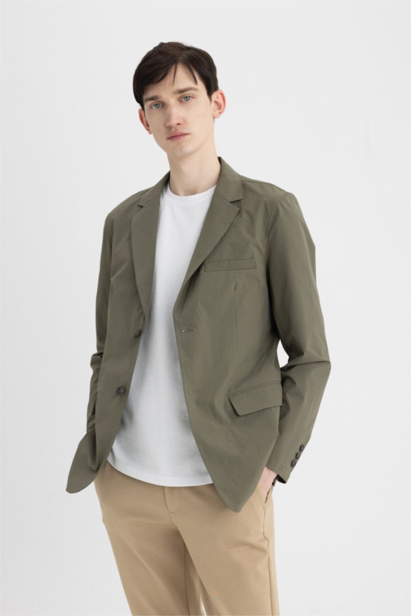 MAN Dark Khaki Regular Fit Buttoned Lined Basic Blazer Jacket