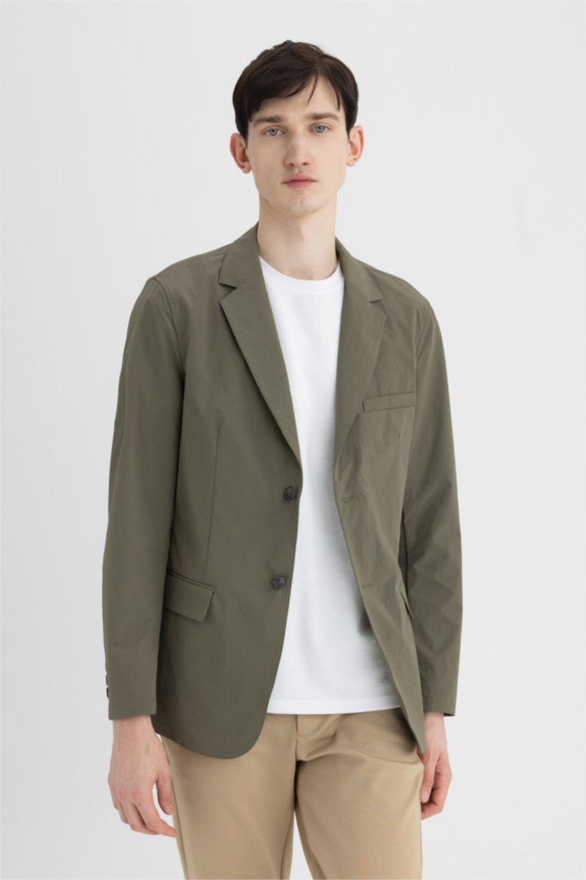 MAN Dark Khaki Regular Fit Buttoned Lined Basic Blazer Jacket