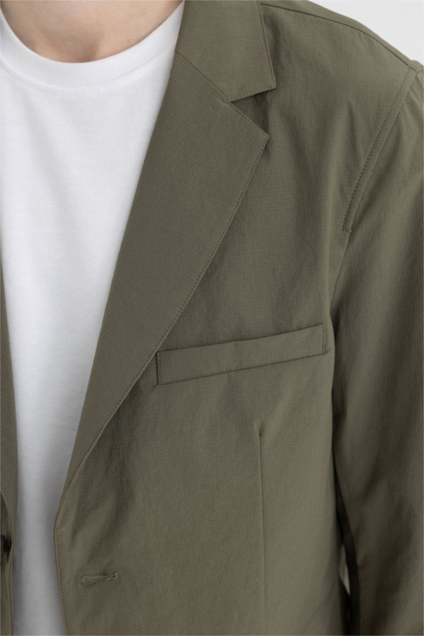 MAN Dark Khaki Regular Fit Buttoned Lined Basic Blazer Jacket