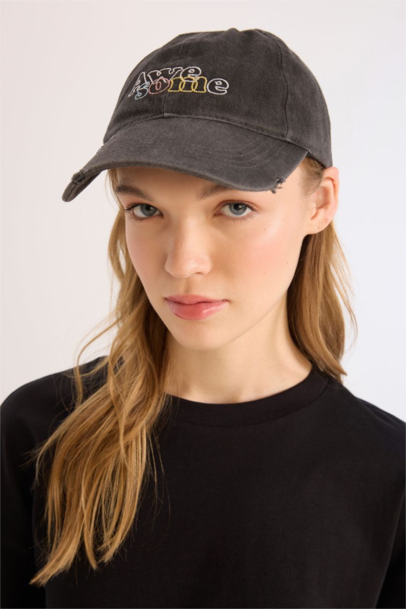 Woman Anthracite Woman Cotton Denim Cap