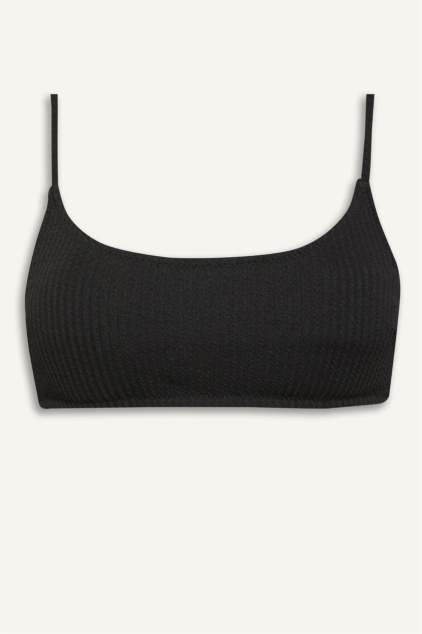 Kadın Siyah Regular Fit Bürümcük Siyah Bikini Üstü