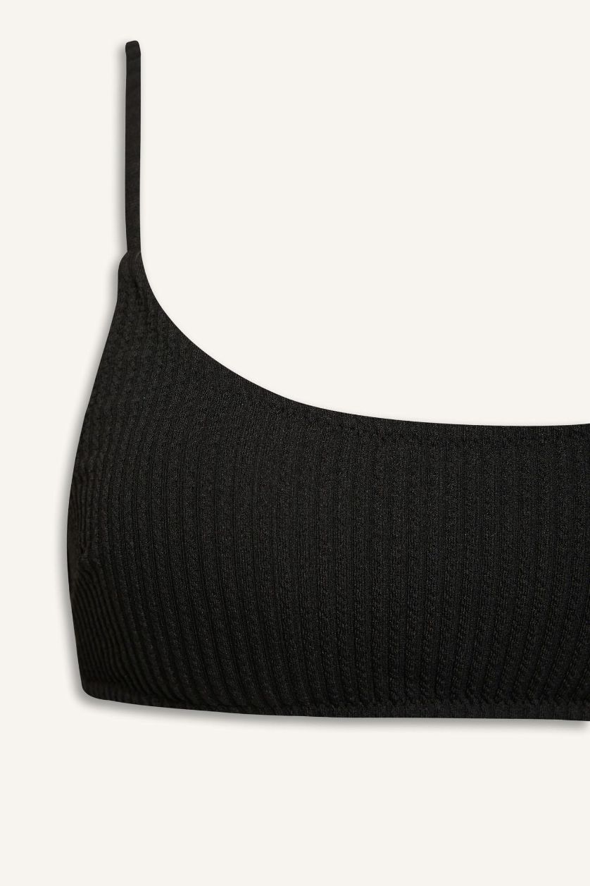 Kadın Siyah Regular Fit Bürümcük Siyah Bikini Üstü