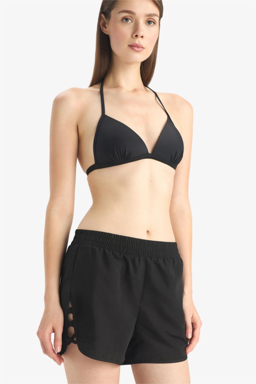 Kadın Siyah Regular Fit Deniz Şortu
