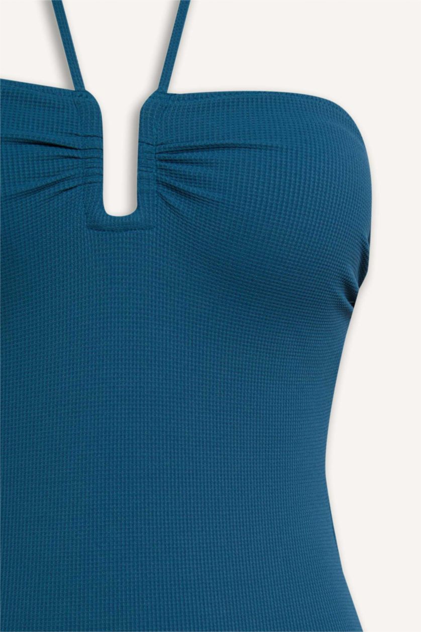 Әйелдерге Қою жасыл Regular Fit пике суға шомылу киімі