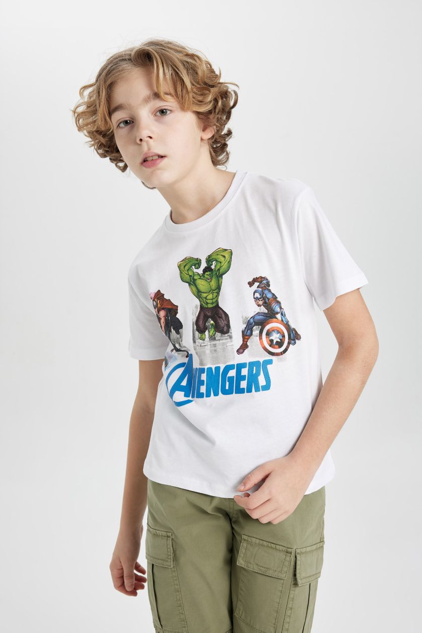 GARÇONS Blanc T-Shirt Col Rond à Manches Courtes Jersey Marvel Avengers pour Garçon