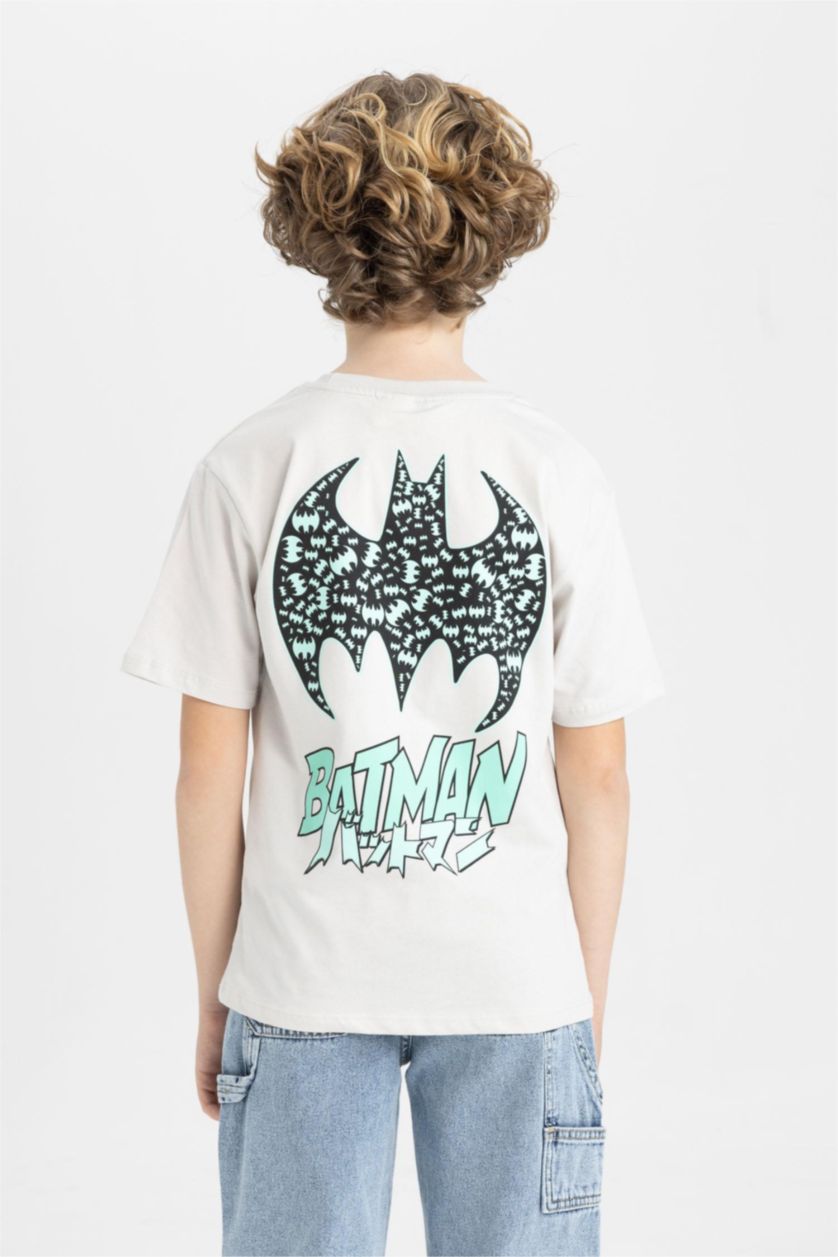 Erkek Çocuk - Genç Erkek Açık Gri Erkek Çocuk Batman Bisiklet Yaka Kısa Kollu Tişört