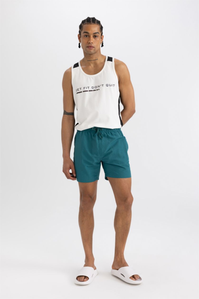 Man Green Mesh Lined Short Swim Shorts