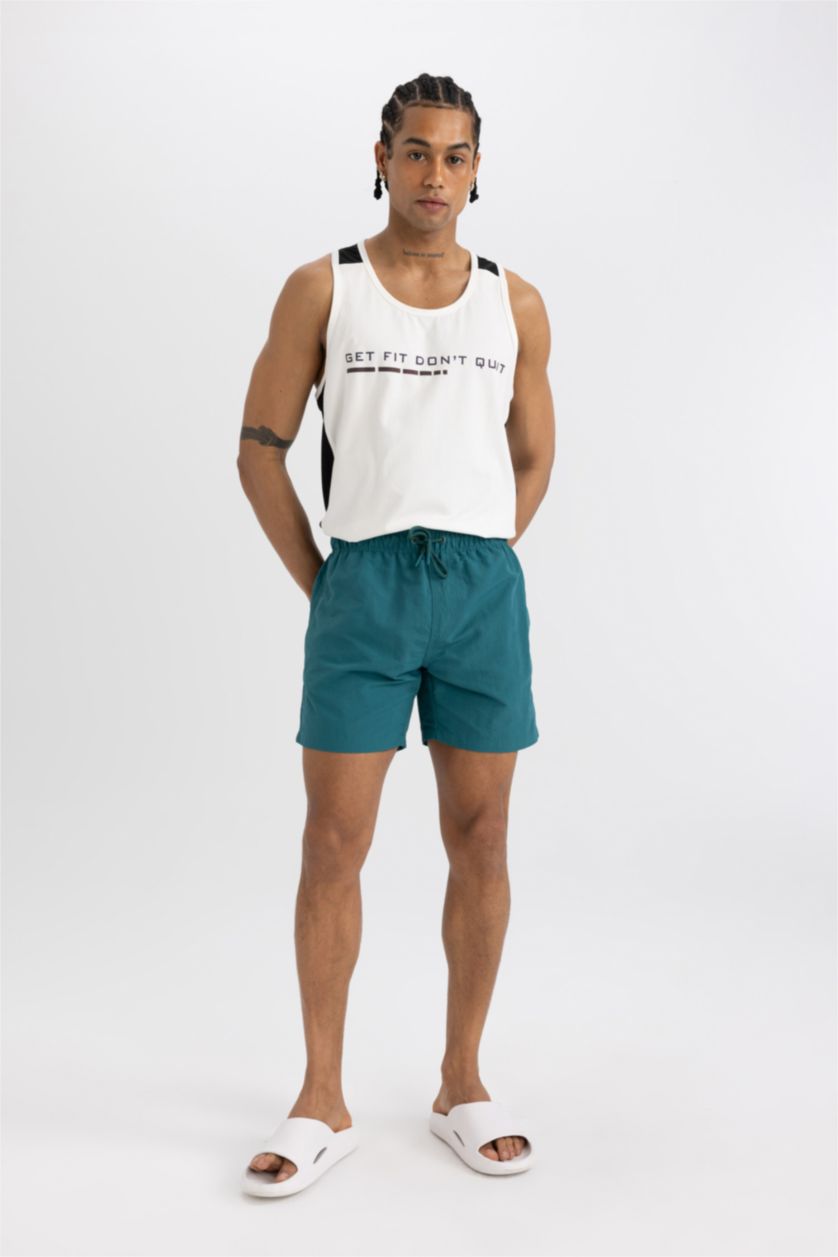 Man Green Mesh Lined Short Swim Shorts