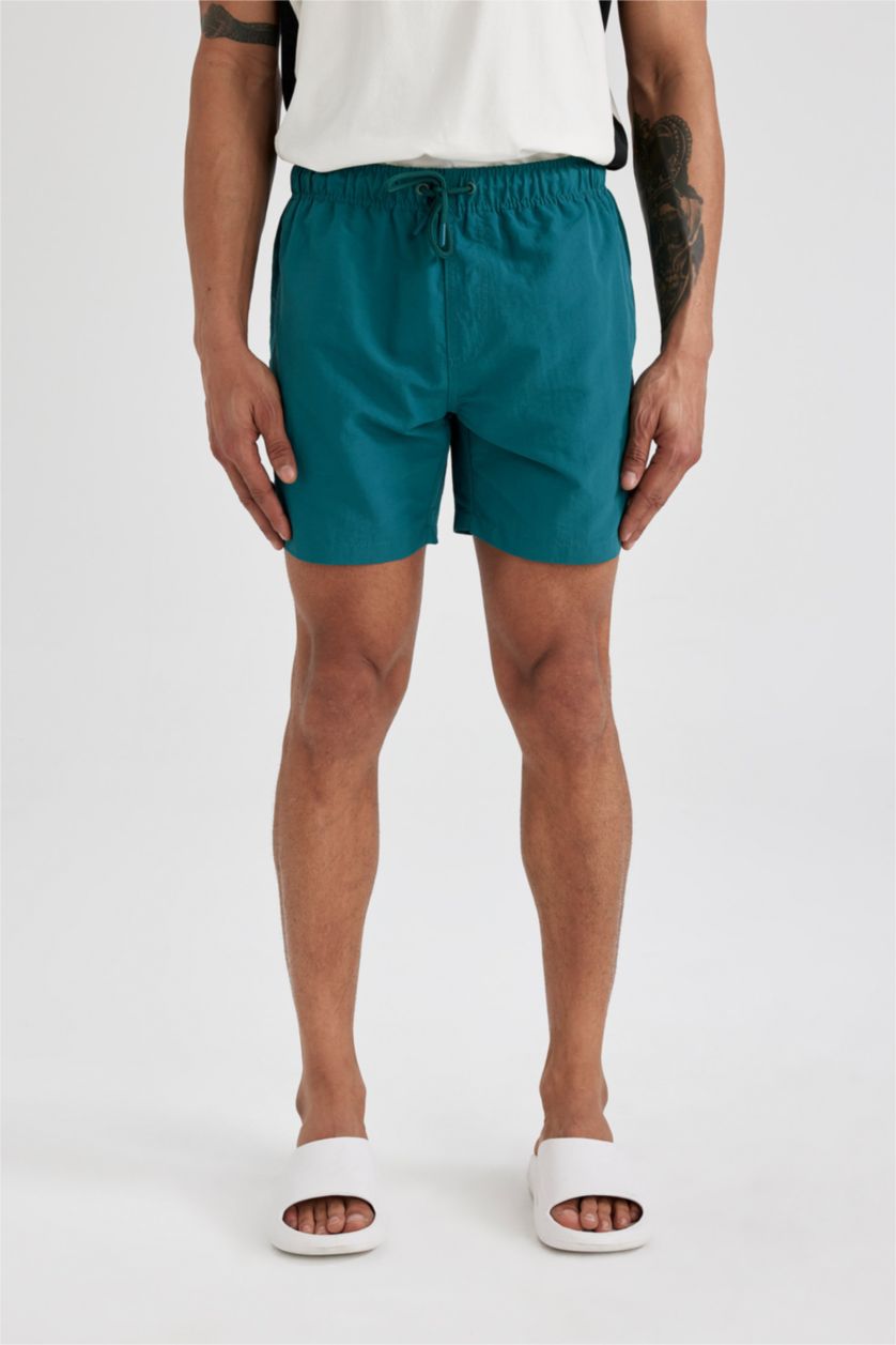 Man Green Mesh Lined Short Swim Shorts