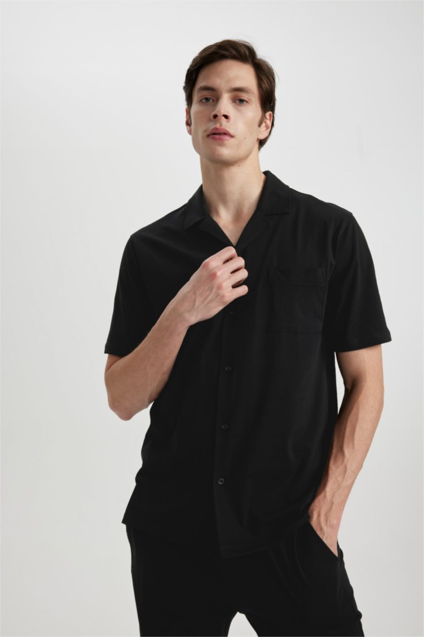 MAN Black Regular Fit Short Sleeve 2 Piece Pajama Set