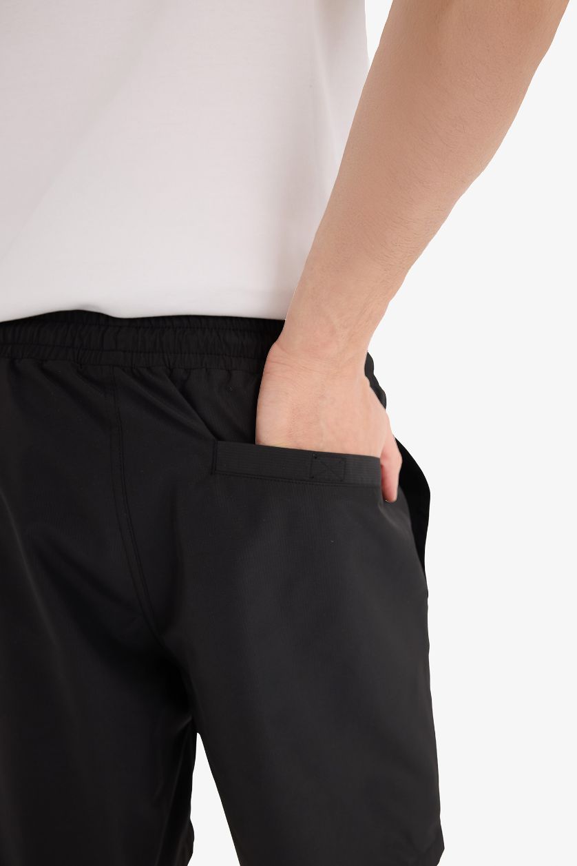 Erkek Siyah Regular Fit File Astarlı Kısa Boy Deniz Şortu