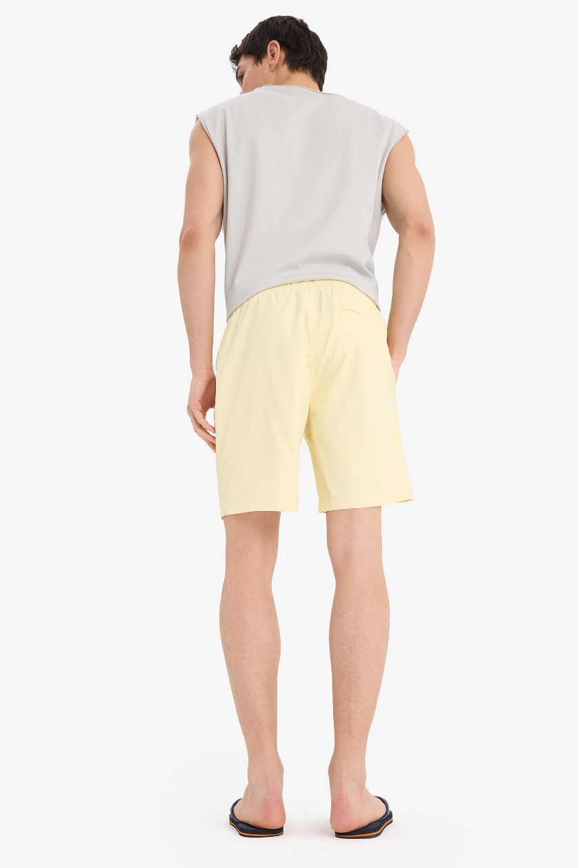 Erkek Açık Sarı Regular Fit File Astarlı Kısa Boy Deniz Şortu
