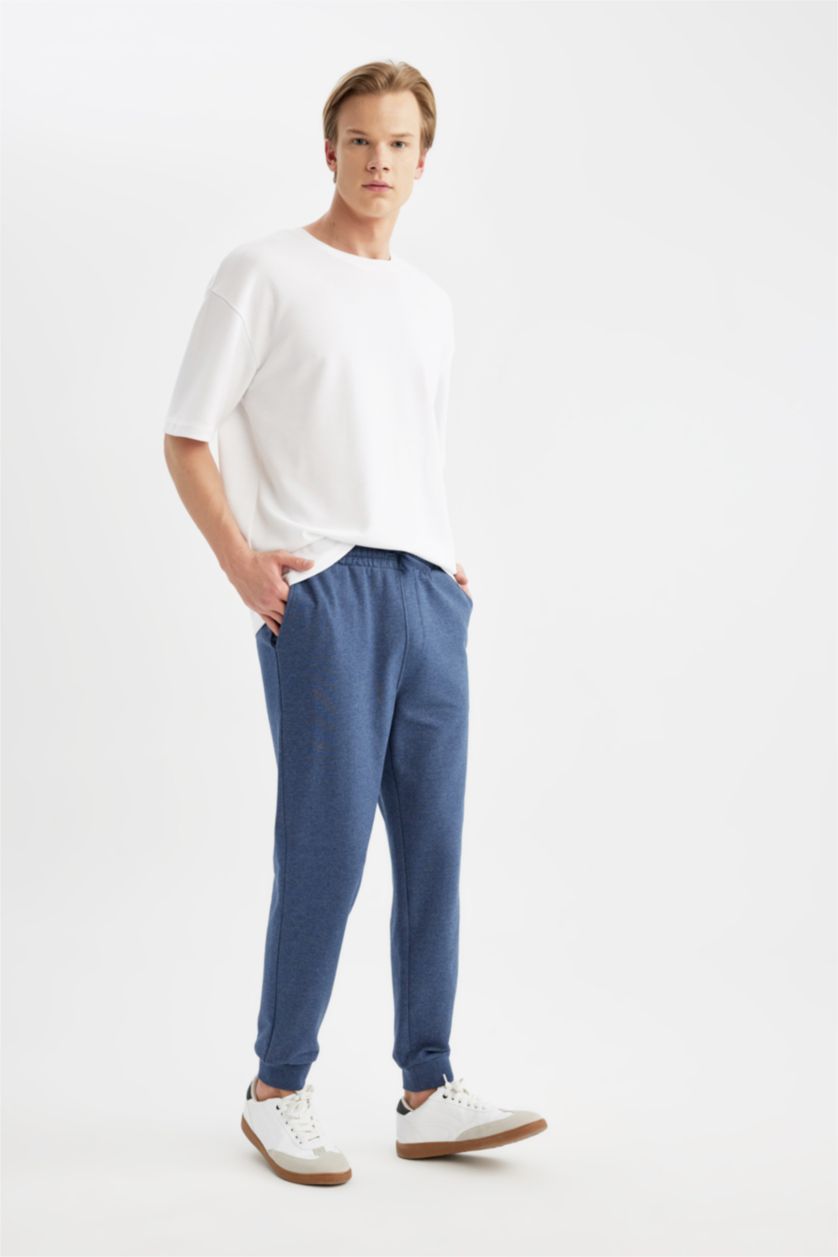Erkek Mavi Melanj Regular Fit Cepli Jogger Alt