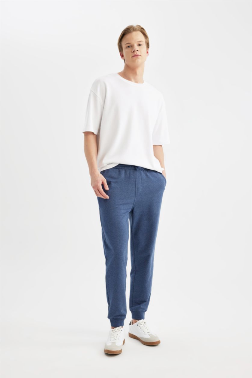 Erkek Mavi Melanj Regular Fit Cepli Jogger Alt
