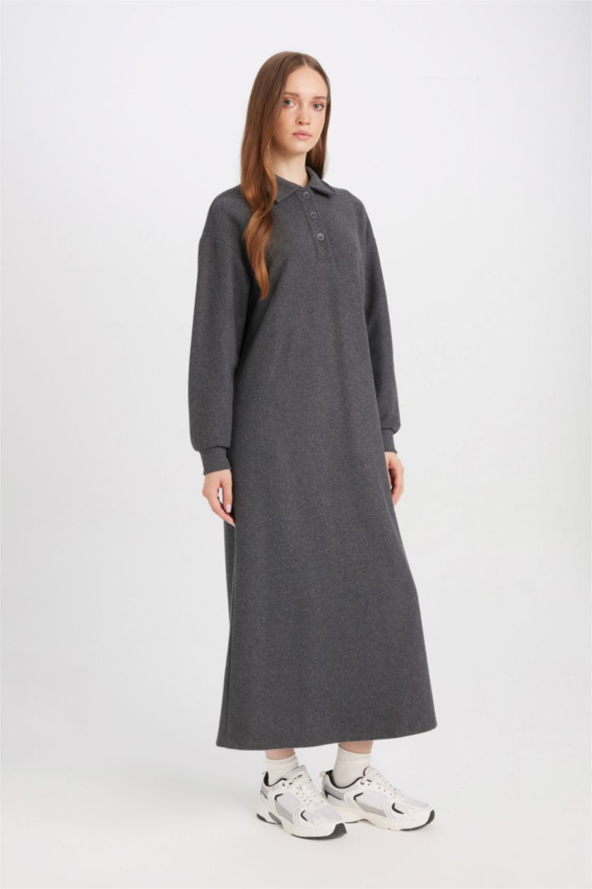 Kadın Antrasit Selanik Kumaş Elbise