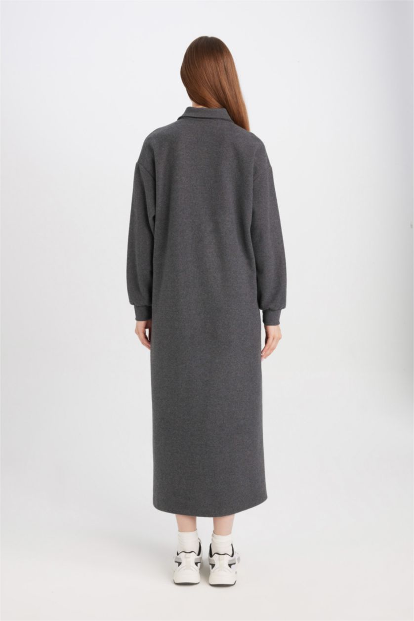 Kadın Antrasit Selanik Kumaş Elbise