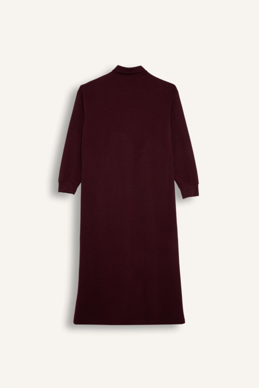 FEMME Bordeaux Robe longue en tricot à col chemise et coupe régulière en tissu selanik