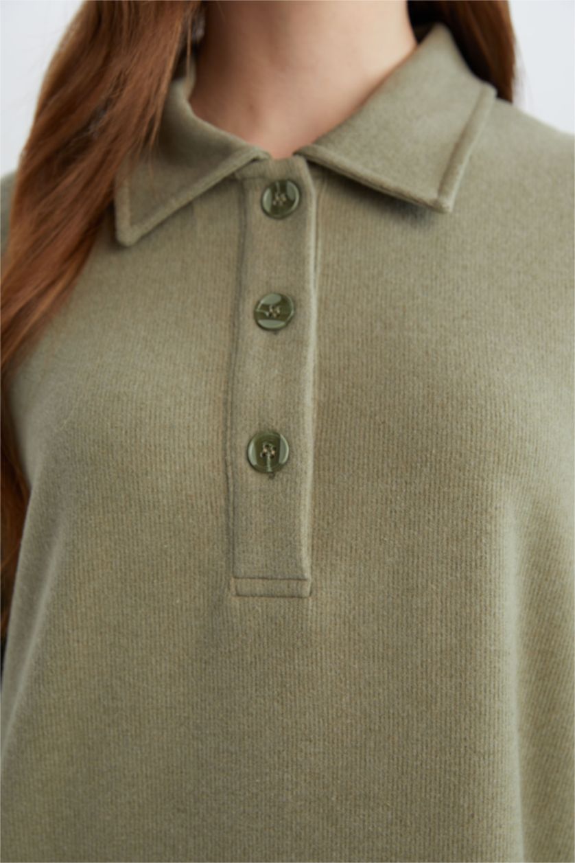 Woman Mint Regular Fit Shirt Collar Long Sleeve Maxi Dress