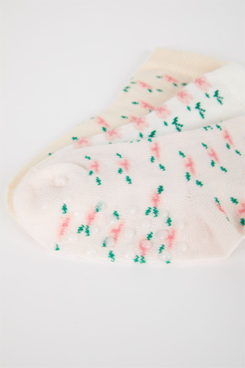 Kız Bebek Yumuşak Kız Bebek Kaydırmaz Taban 3'lü Pamuklu Uzun Çorap