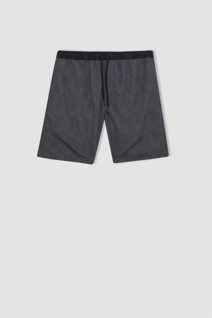 Erkek Gri Regular Fıt File Astarlı Kısa Boy Deniz Şortu