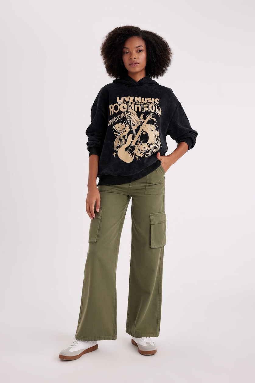 Kadın Siyah Oversıze Kalın Kumaş Sweatshirt