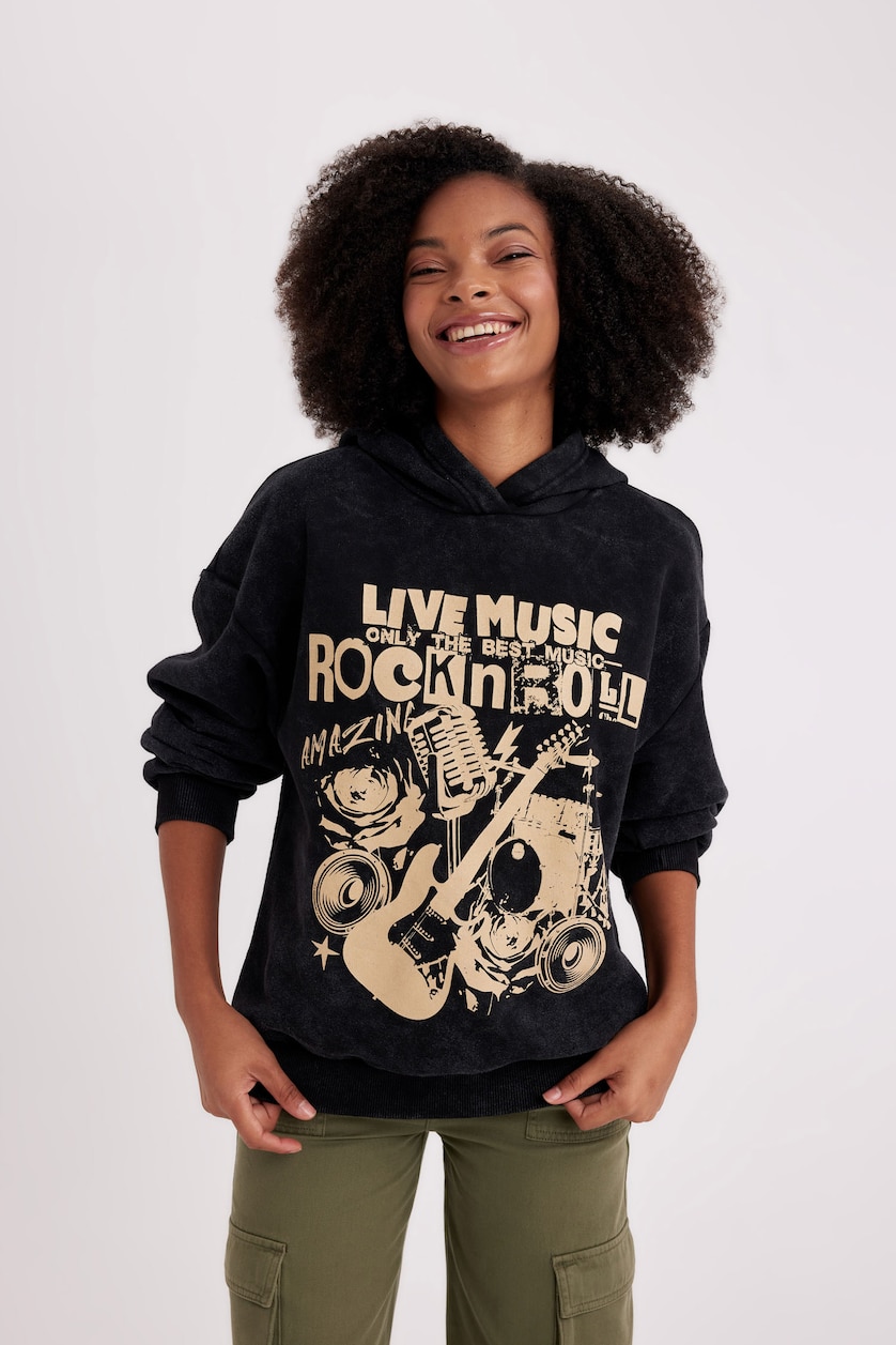 Kadın Siyah Oversıze Kalın Kumaş Sweatshirt