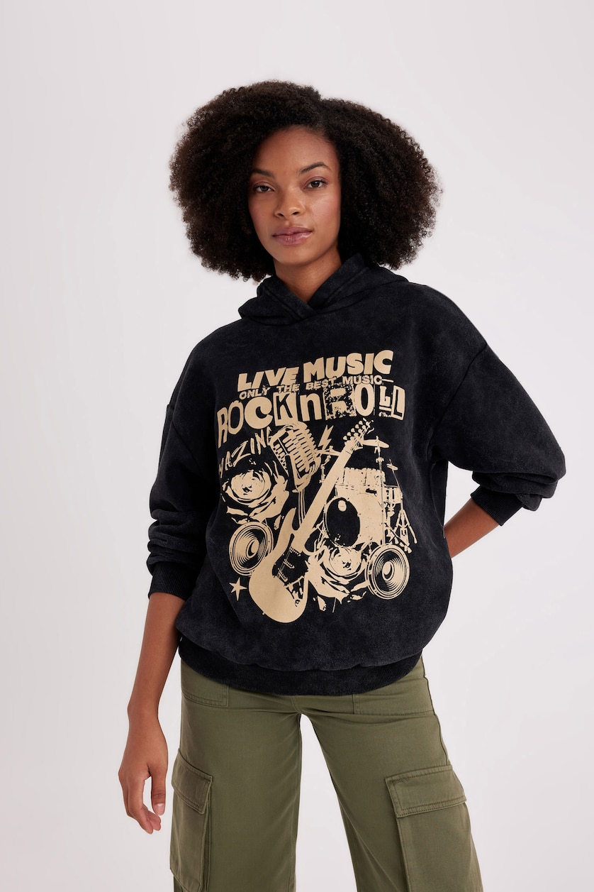 Kadın Siyah Oversıze Kalın Kumaş Sweatshirt