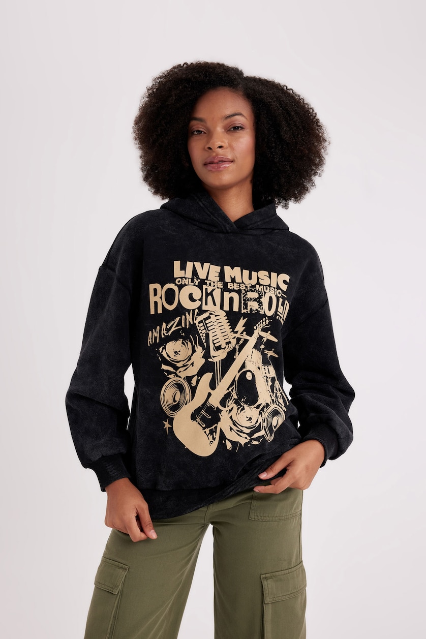 Kadın Siyah Oversıze Kalın Kumaş Sweatshirt