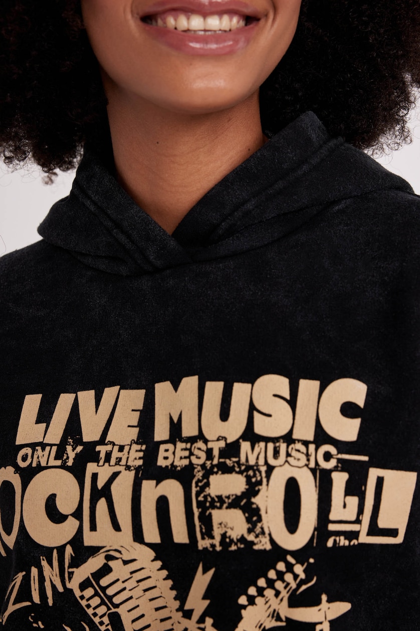 Kadın Siyah Oversıze Kalın Kumaş Sweatshirt