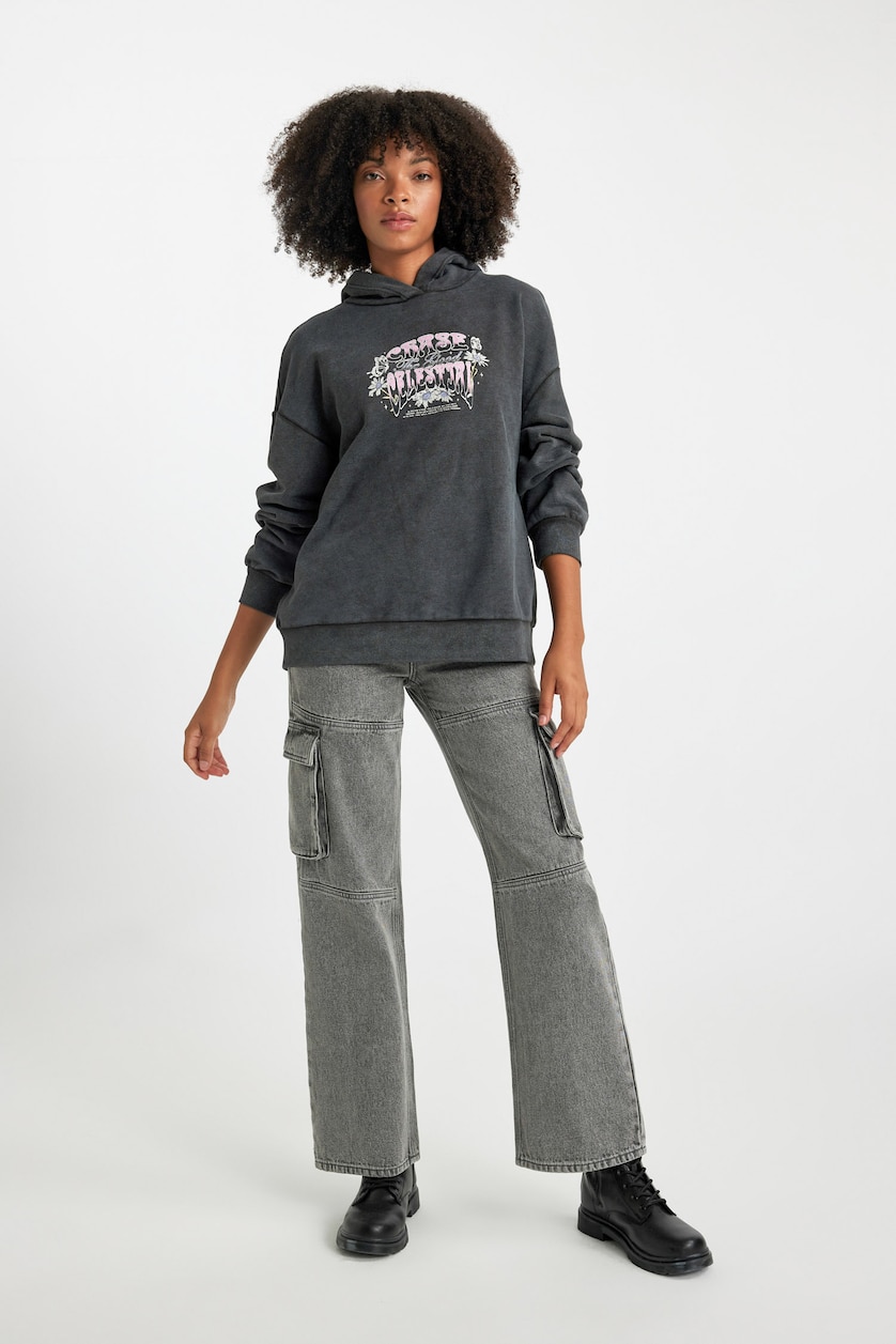 Kadın Antrasit Oversıze Kalın Kumaş Sweatshirt