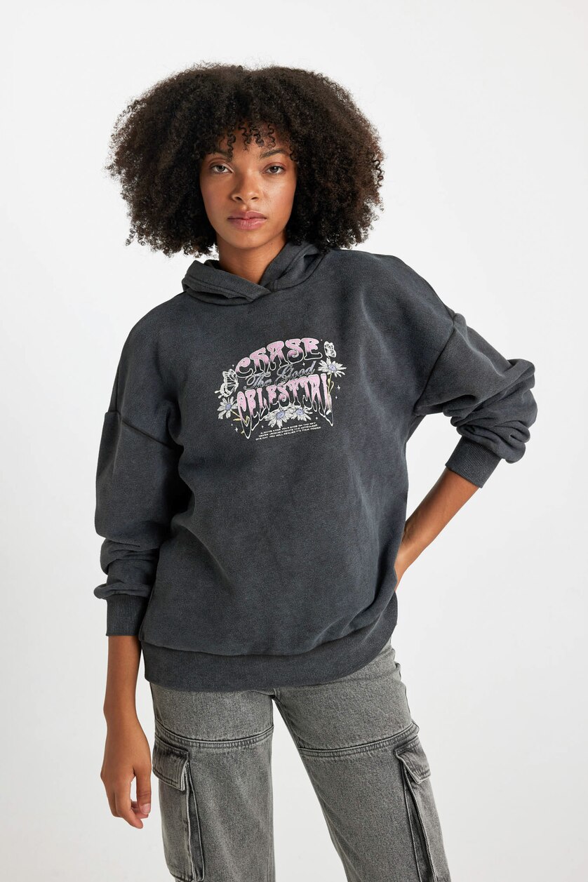 Kadın Antrasit Oversıze Kalın Kumaş Sweatshirt