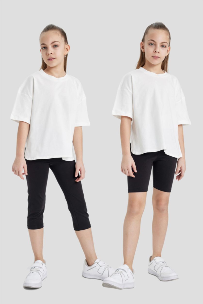 FILLES Noir Leggings Courts pour Fille - 2 Pièces