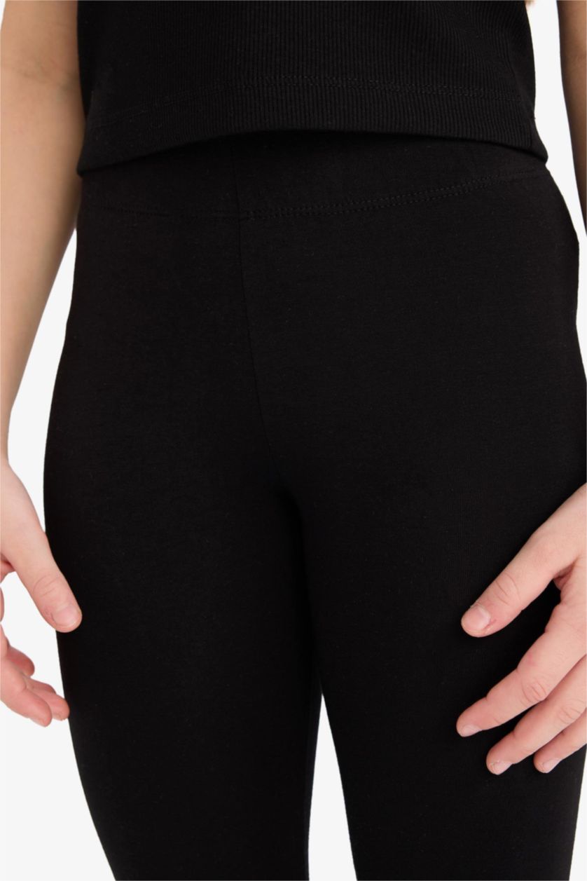 Kız Çocuk - Genç Kız Açık Gri Melange Kısa Boy Penye 2'li Tayt Kız Çocuk