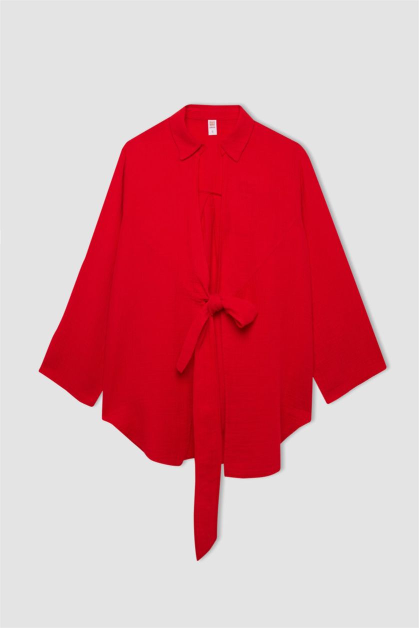 نساء أحمر قميص بحر موسلين قصة عادية