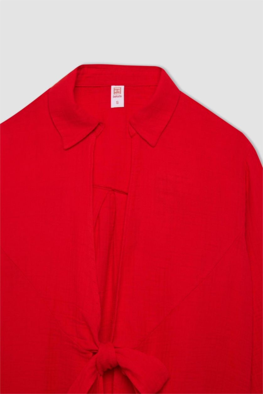 نساء أحمر قميص بحر موسلين قصة عادية