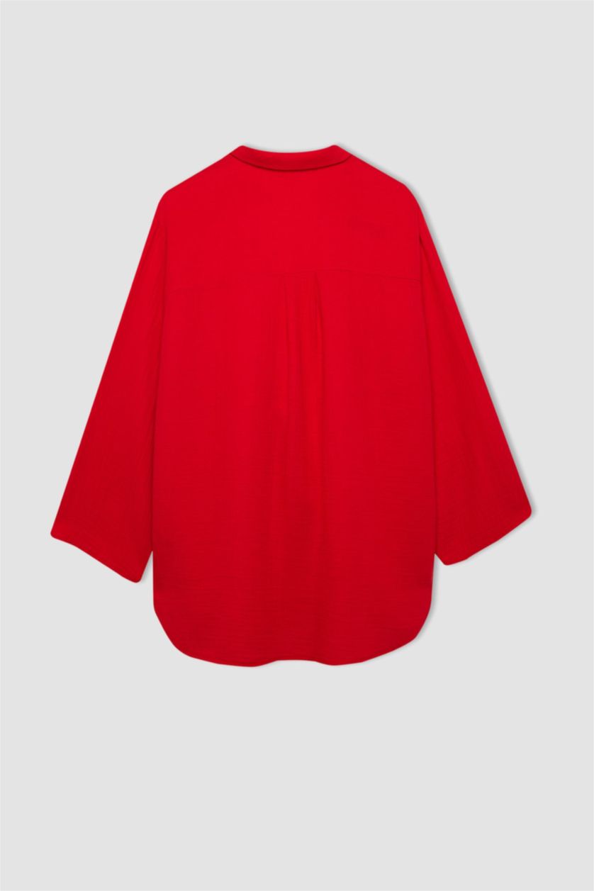 نساء أحمر قميص بحر موسلين قصة عادية