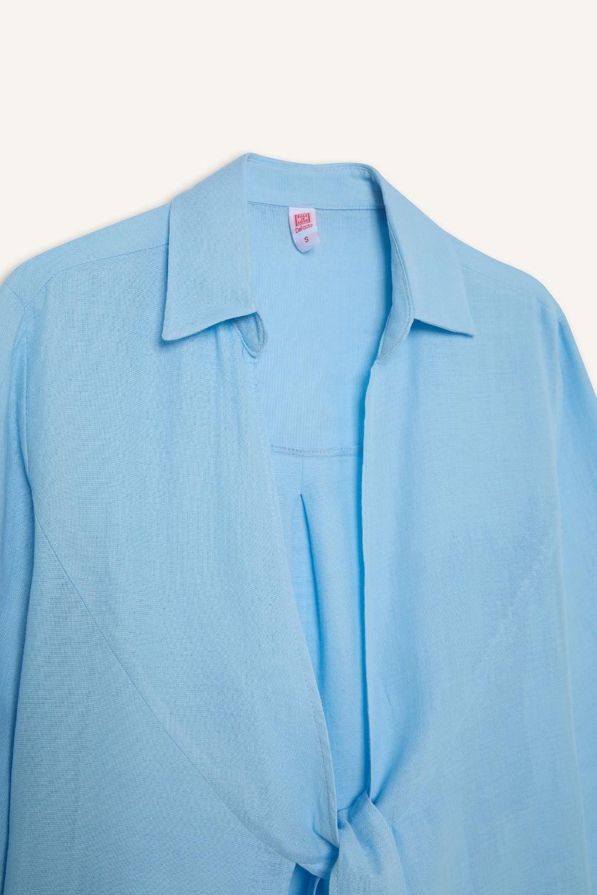 Kadın Mavi Müslin Önden Bağlamalı Plaj Gömleği