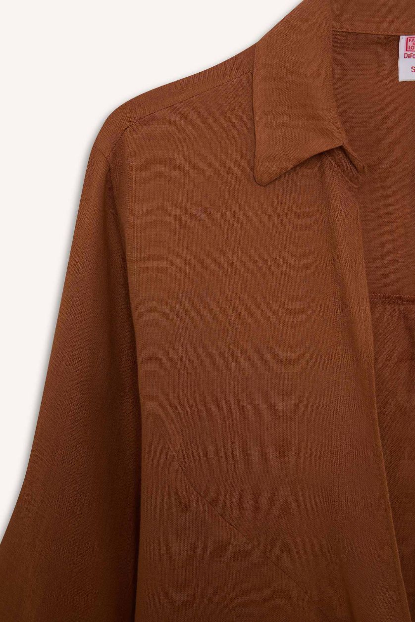 Kadın Koyu Camel Müslin Önden Bağlamalı Plaj Gömleği