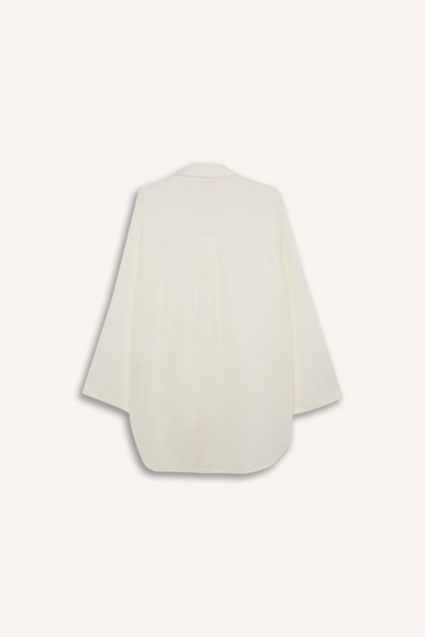 Kadın Kırık Beyaz Müslin Önden Bağlamalı Plaj Gömleği