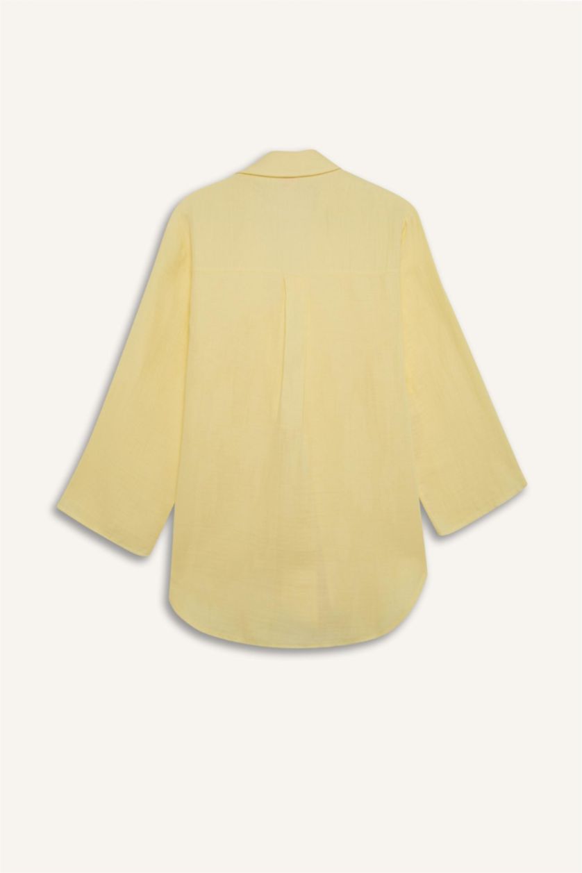 Kadın Açık Sarı Müslin Önden Bağlamalı Plaj Gömleği