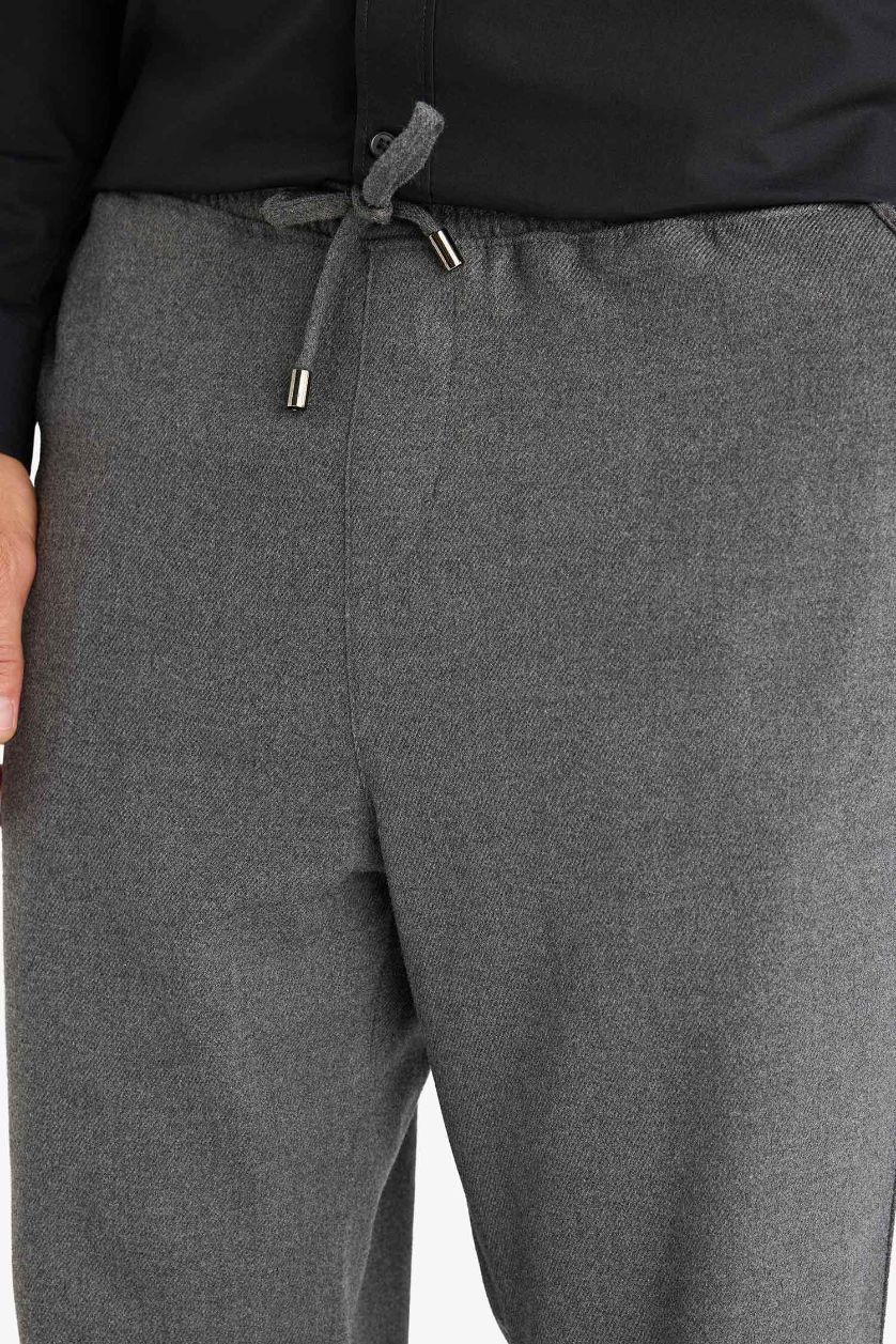 Erkek Antrasit Melanj Pantolon Relax Fit Beli Bağcıklı Cepli Basic Düz Düz Paça