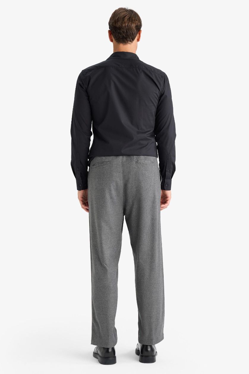 Erkek Antrasit Melanj Pantolon Relax Fit Beli Bağcıklı Cepli Basic Düz Düz Paça