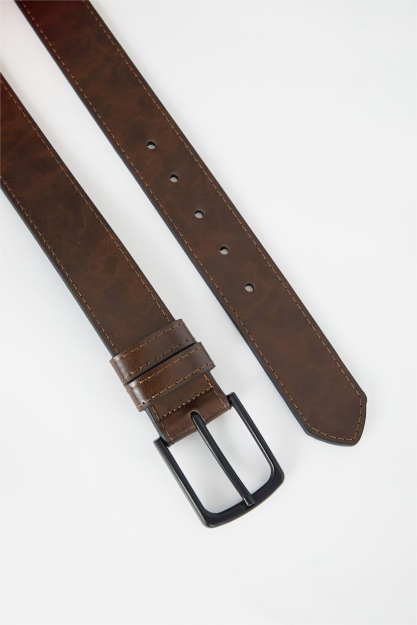 Men Brown Man Rectangle Clasp Faux Leather Jean Belt