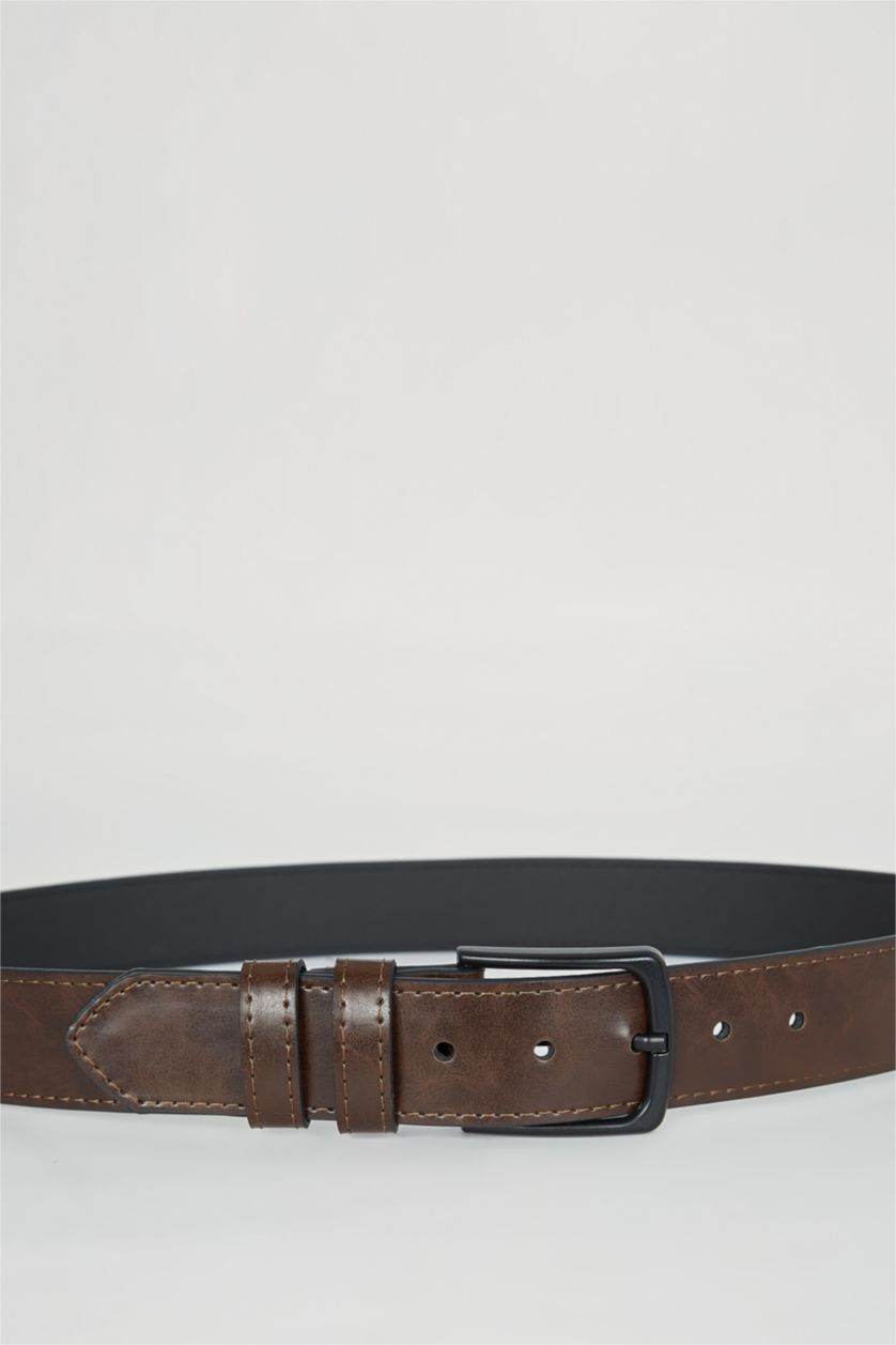 Men Brown Man Rectangle Clasp Faux Leather Jean Belt